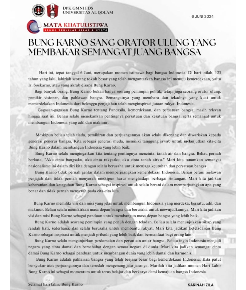 E-paper Pemikiran Bung Karno GMNI Komisariat Al Qolam, Malang.